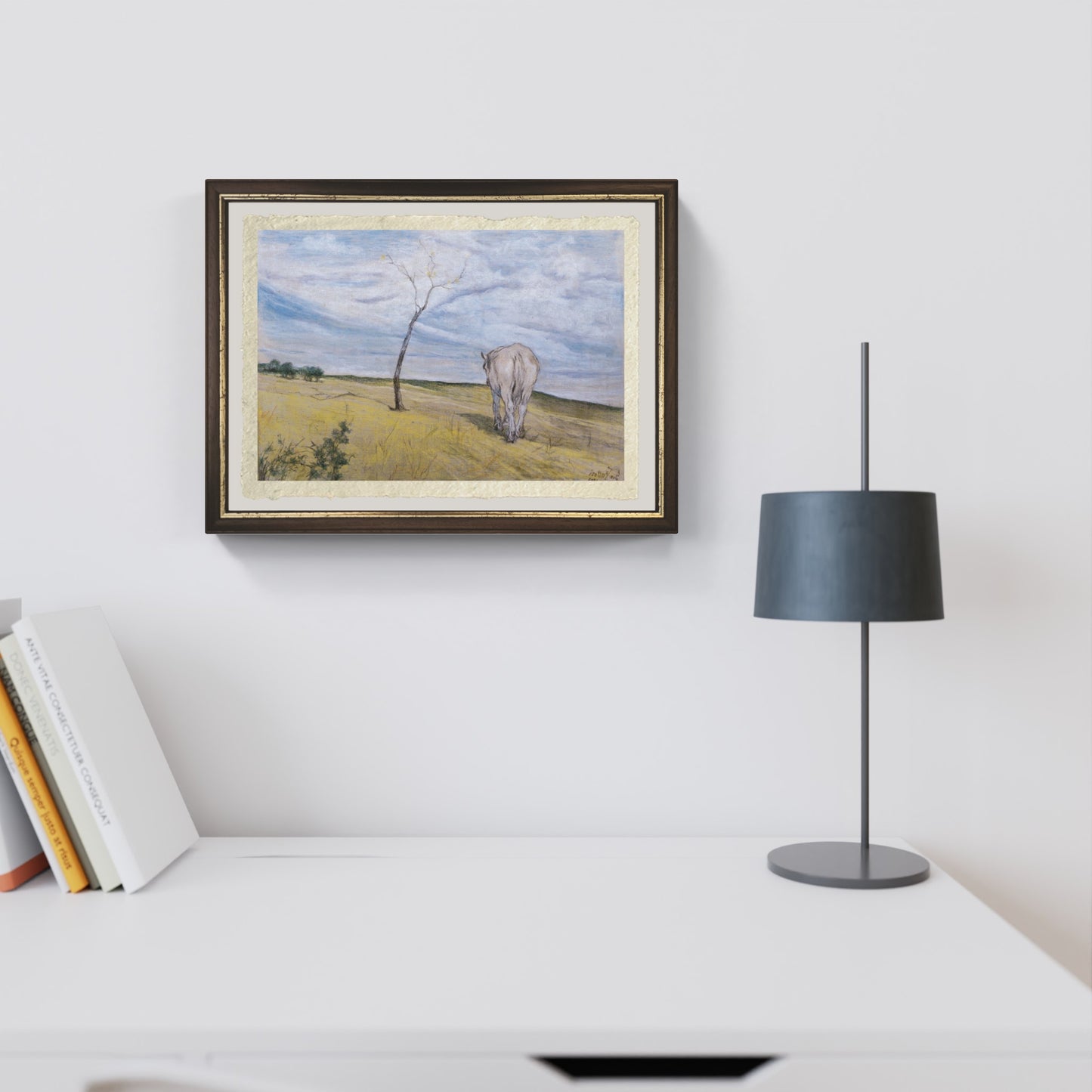 Cavallo bianco al pascolo di Giovanni Fattori su pregiata carta Amalfi