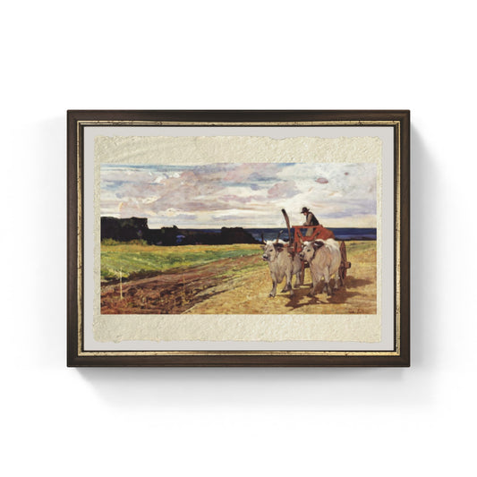 Bovi al carro di Giovanni Fattori su pregiata carta Amalfi