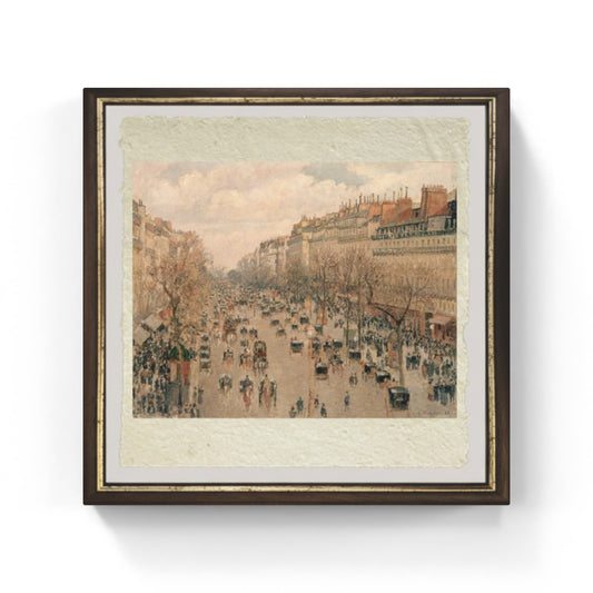 Boulevard Montmartre, effetto di sole al tramonto di Camille Pissarro su pregiata carta Amalfi