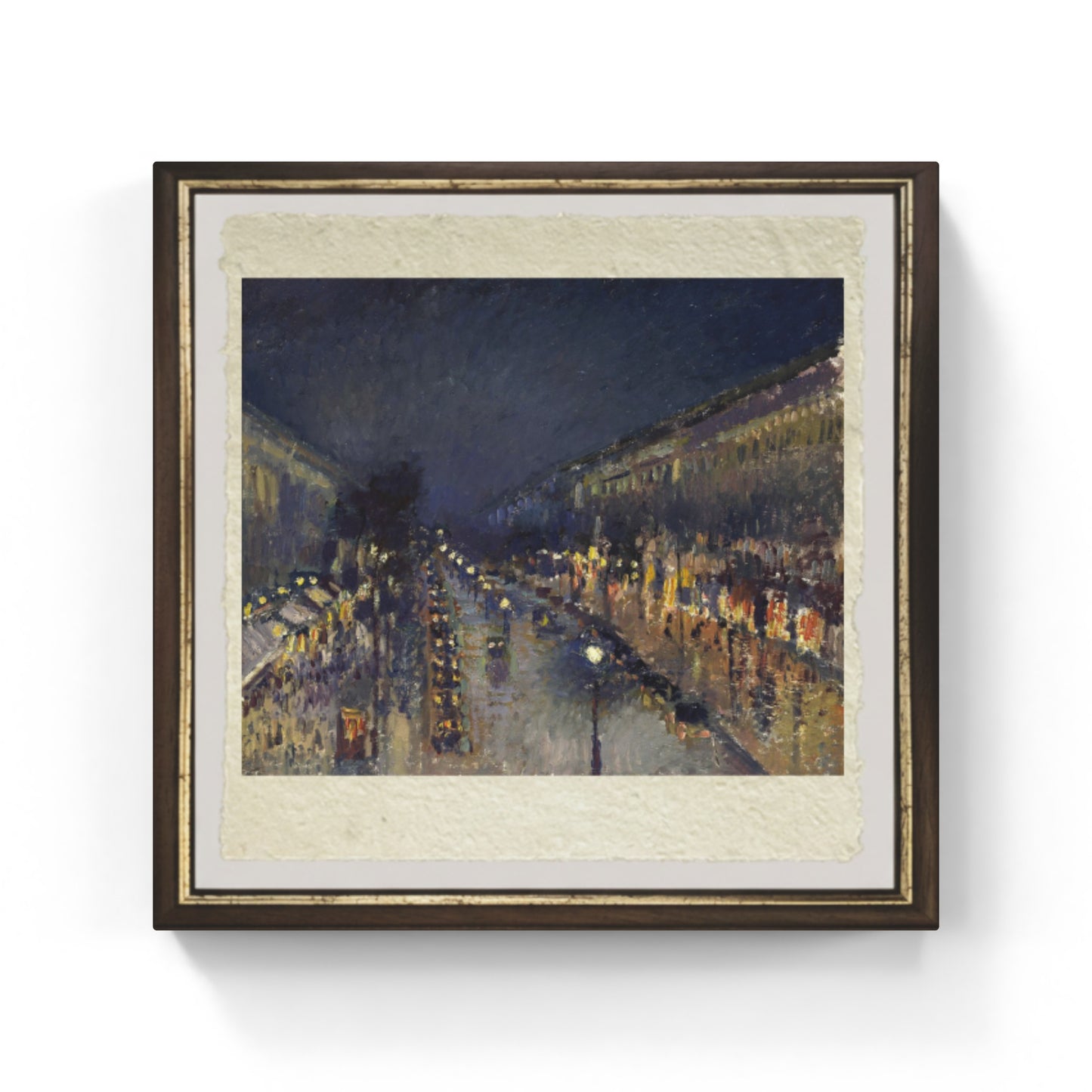 Boulevard Montmartre, di notte di Camille Pissarro su pregiata carta Amalfi