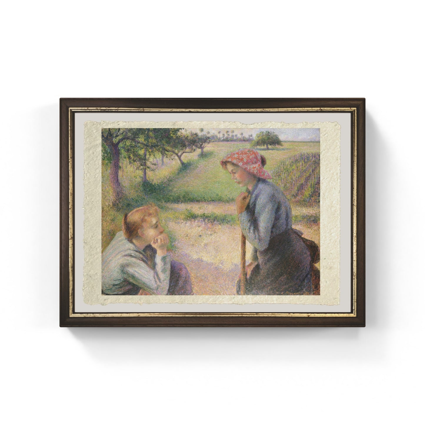 Due giovani contadine di Camille Pissarro su pregiata carta Amalfi