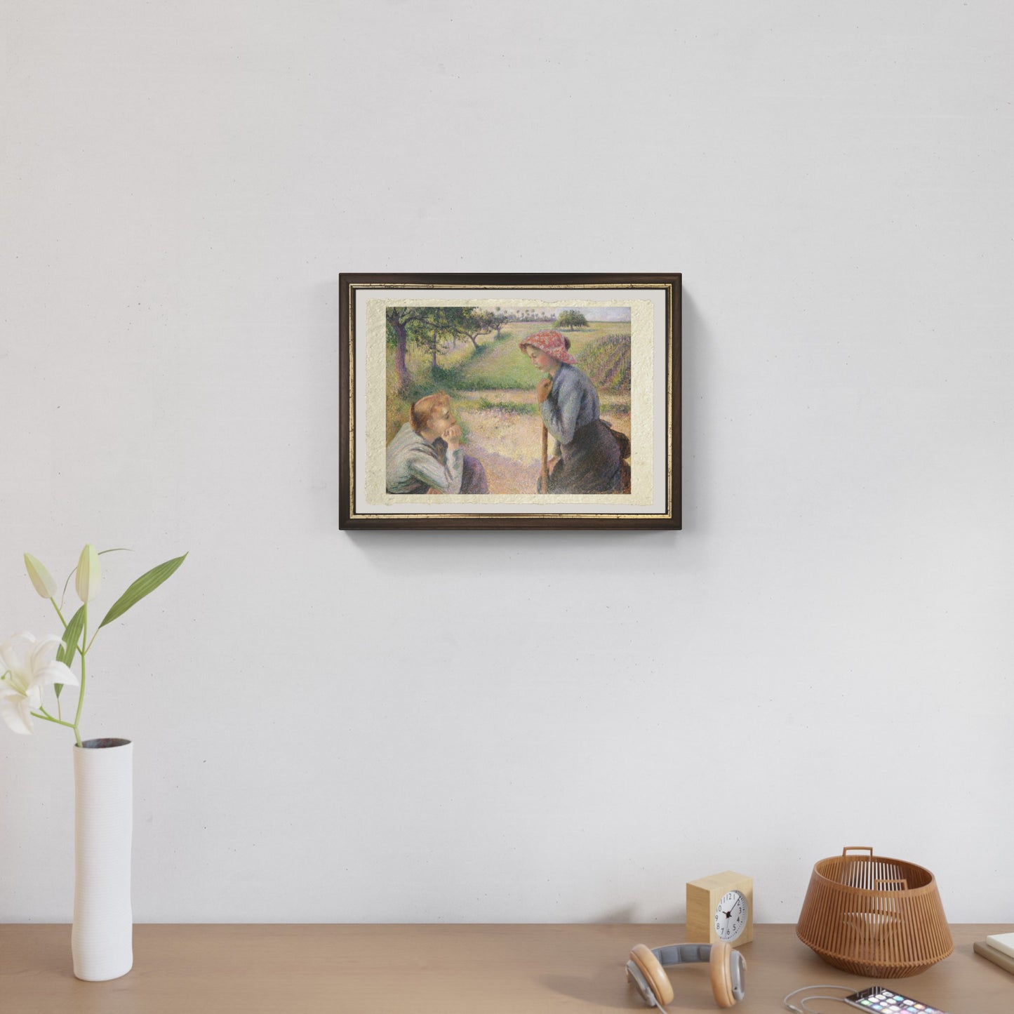 Due giovani contadine di Camille Pissarro su pregiata carta Amalfi