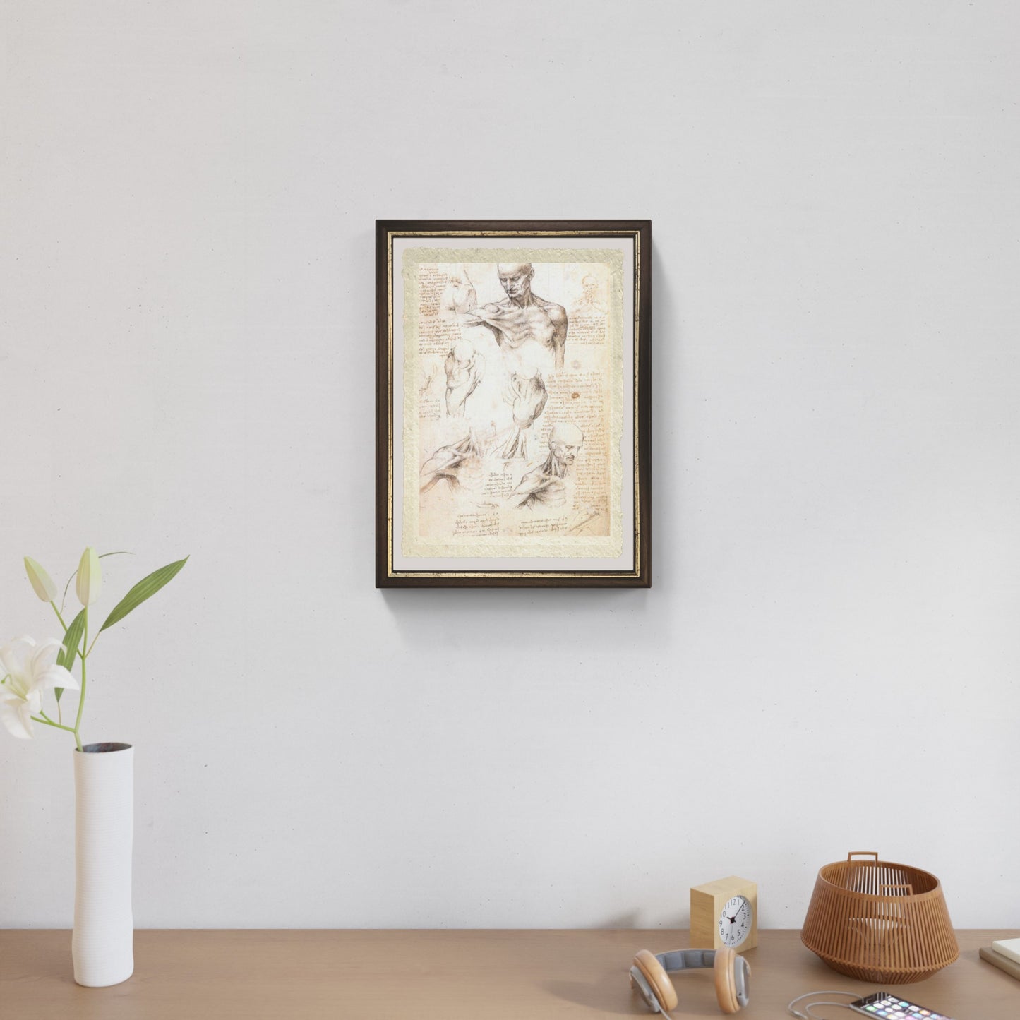 Anatomical studies of a male shoulder by Leonardo Da Vinci on fine Amalfi paper