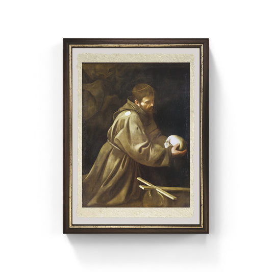 San Francesco in meditazione di Caravaggio su pregiata carta Amalfi