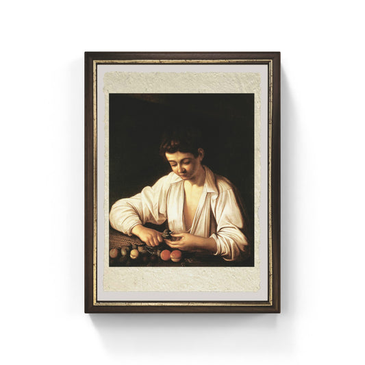 Ragazzo che monda un frutto di Caravaggio su pregiata carta Amalfi