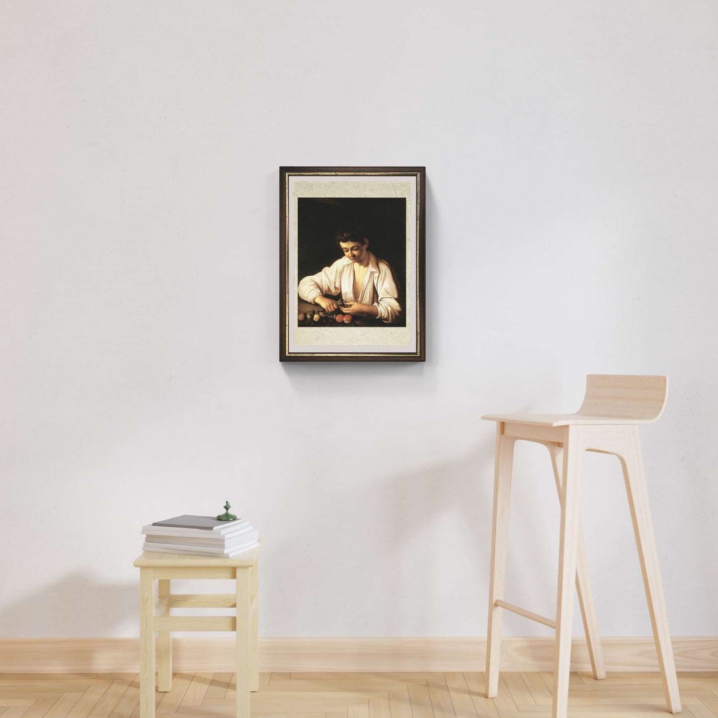 Ragazzo che monda un frutto di Caravaggio su pregiata carta Amalfi