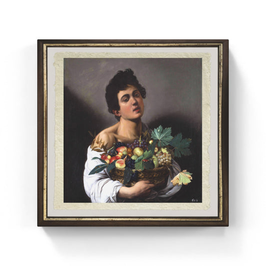 Fanciullo con canestro di frutta di Caravaggio su pregiata carta Amalfi