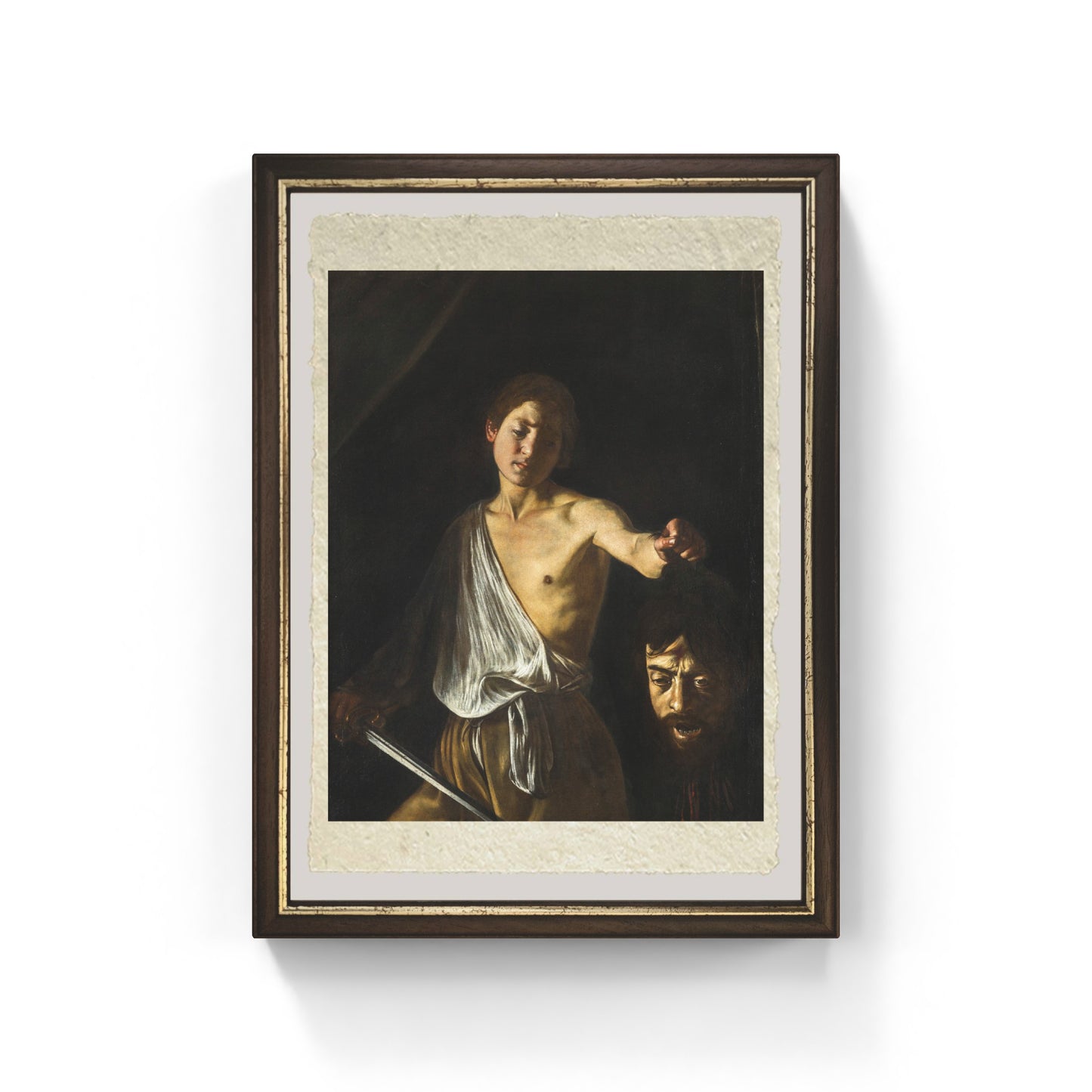 Davide con la testa di Golia di Caravaggio su pregiata carta Amalfi