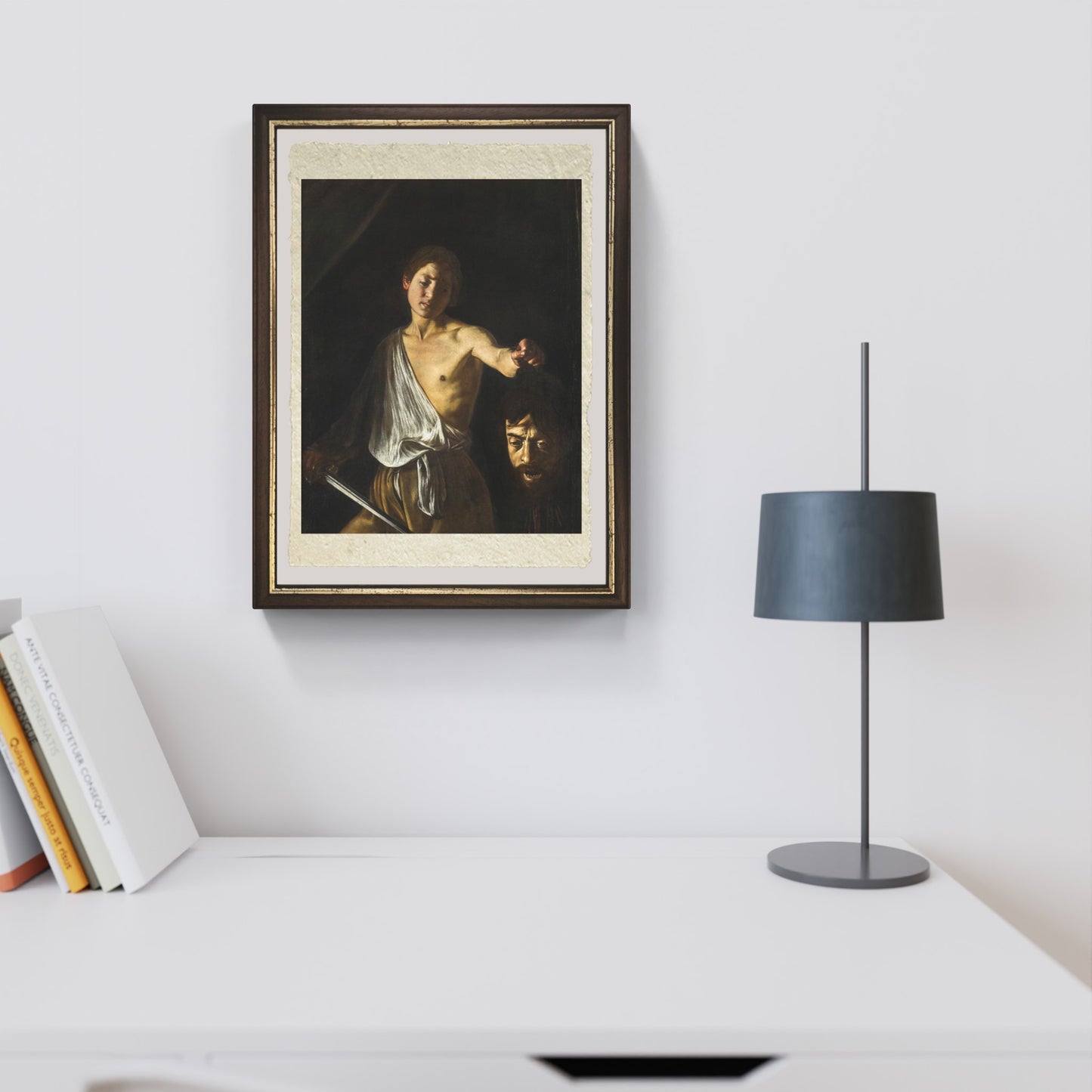 Davide con la testa di Golia di Caravaggio su pregiata carta Amalfi