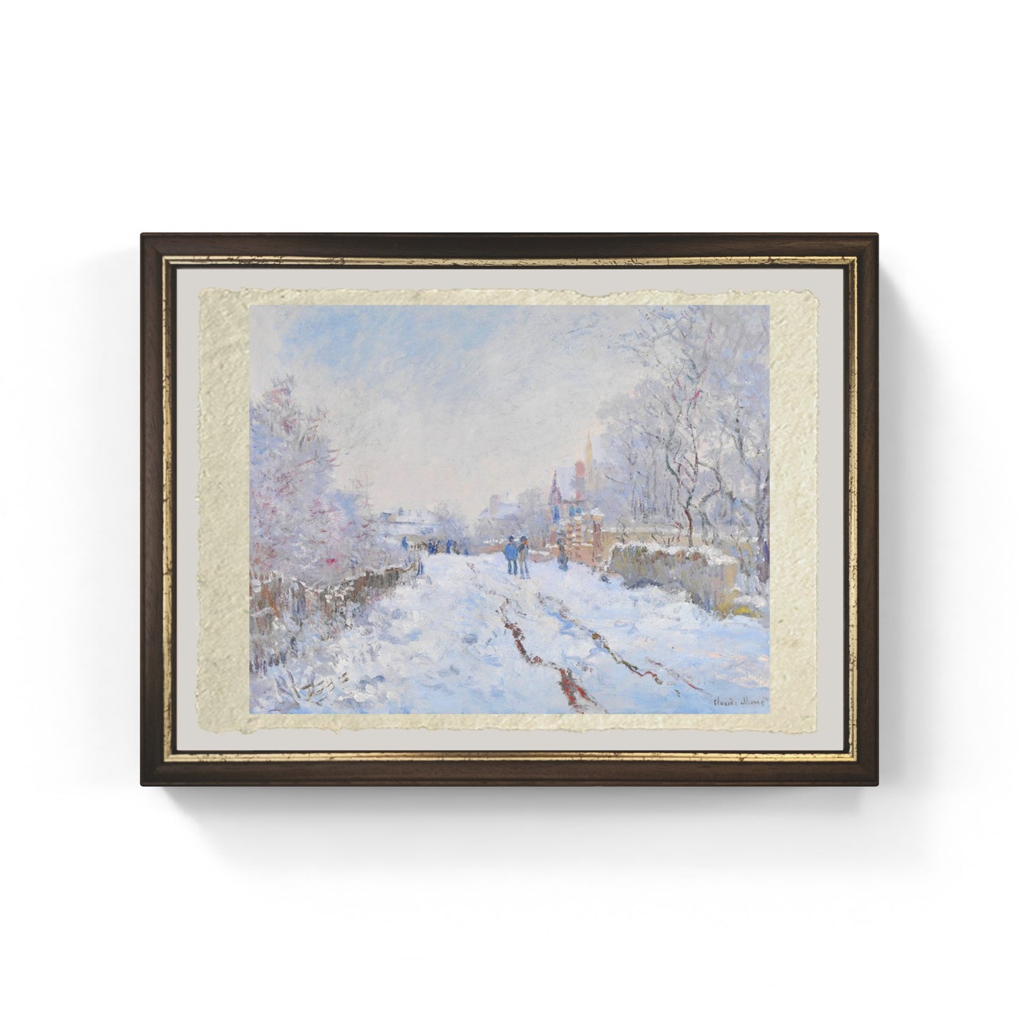 Scena di neve ad Argenteil di Claude Monet su pregiata carta Amalfi