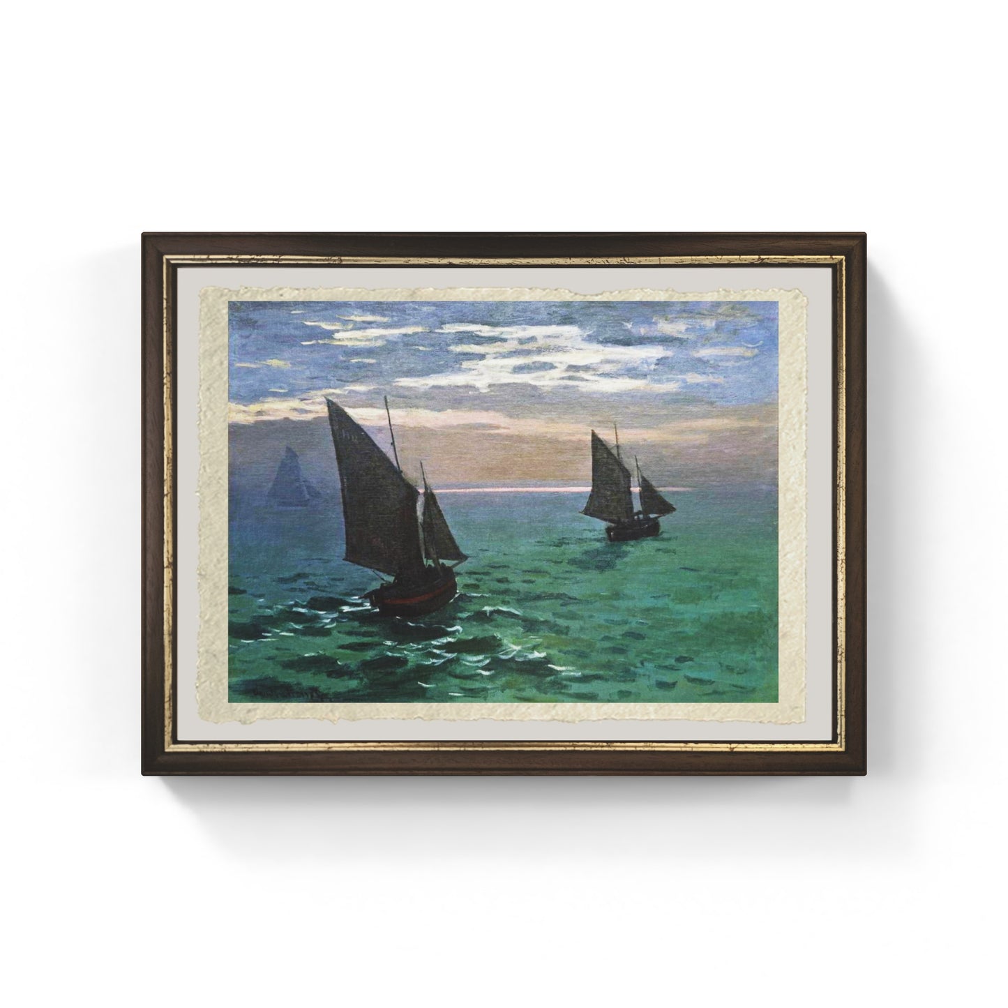Barche da pesca, mare calmo di Claude Monet su pregiata carta Amalfi