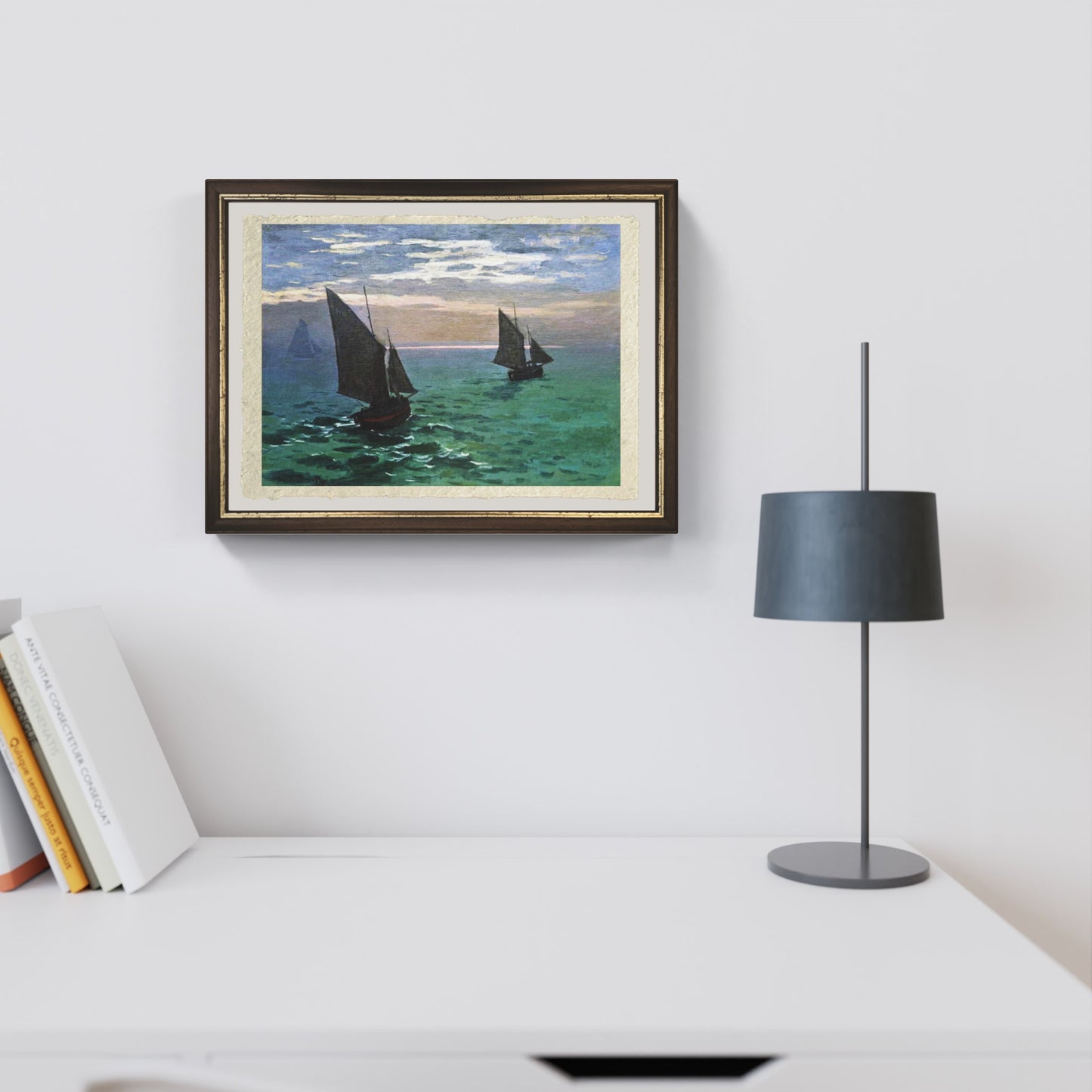 Barche da pesca, mare calmo di Claude Monet su pregiata carta Amalfi