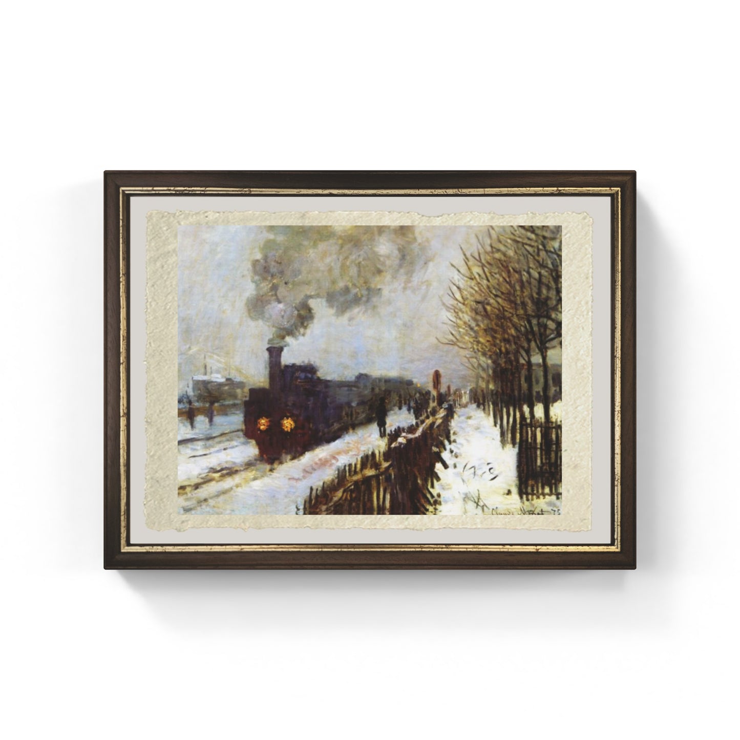 Il treno nella neve di Claude Monet su pregiata carta Amalfi