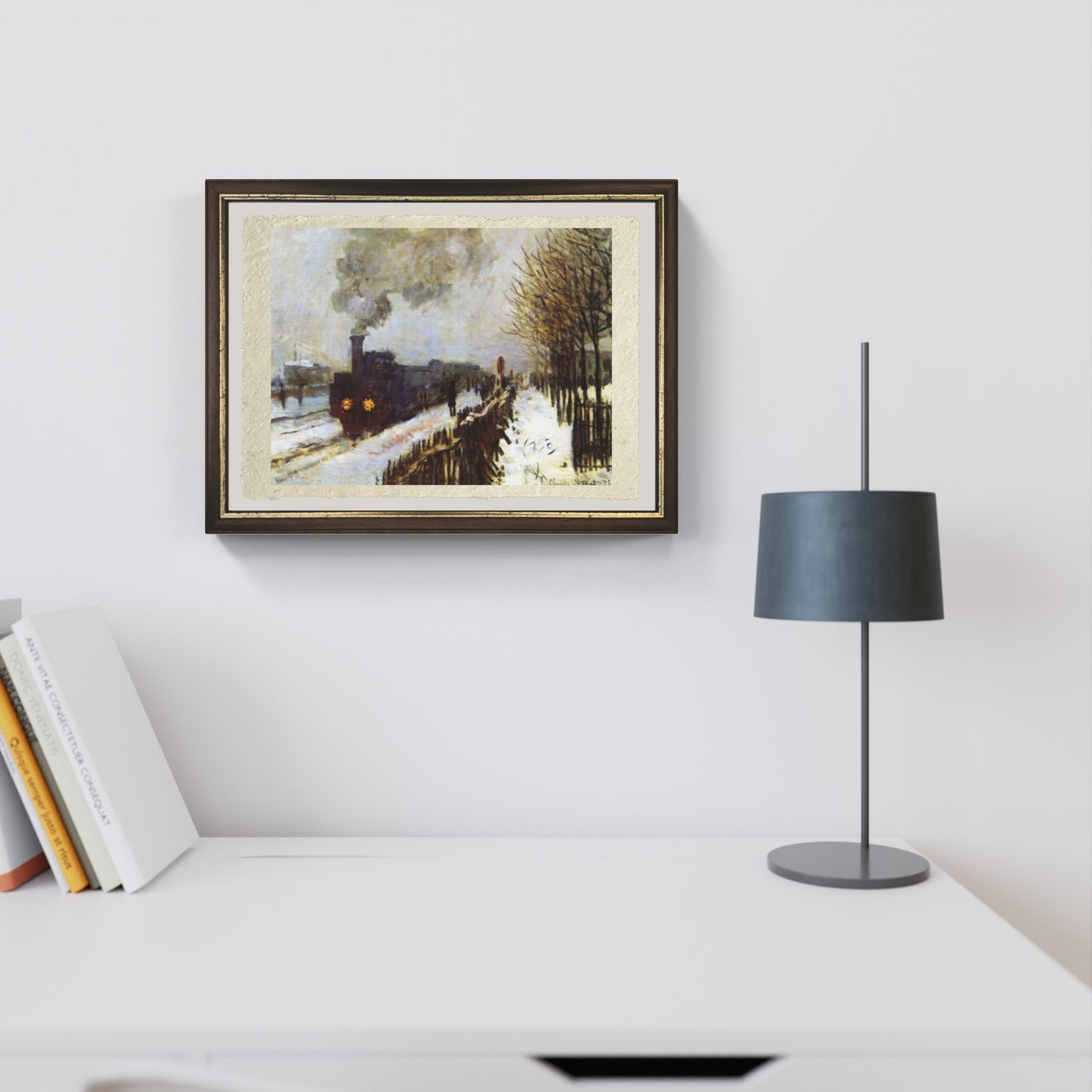 Il treno nella neve di Claude Monet su pregiata carta Amalfi