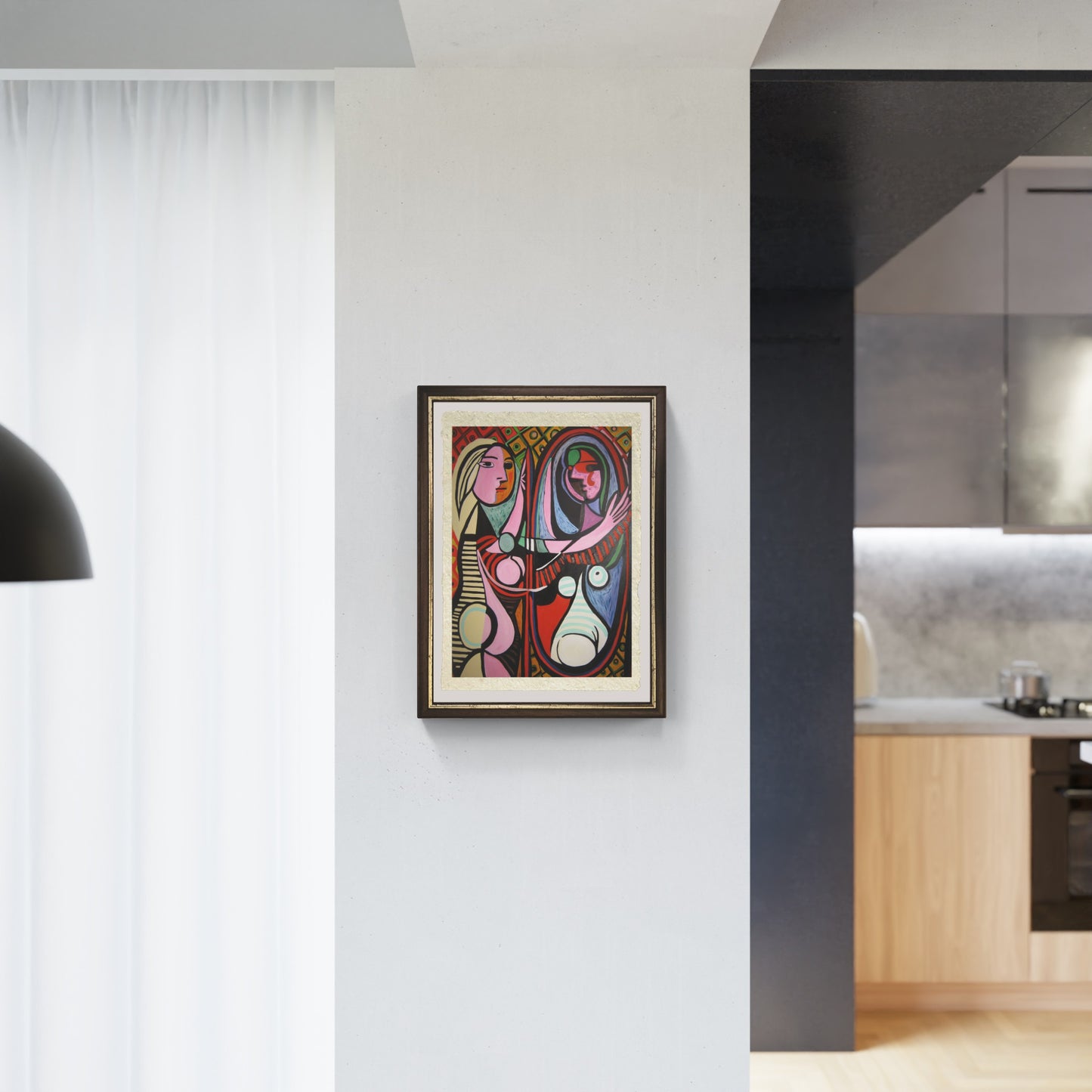 Ragazza di fronte allo specchio di Pablo Picasso su pregiata carta Amalfi