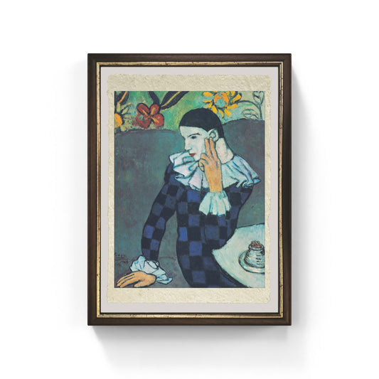 Arlecchino pensoso di Pablo Picasso su pregiata carta Amalfi