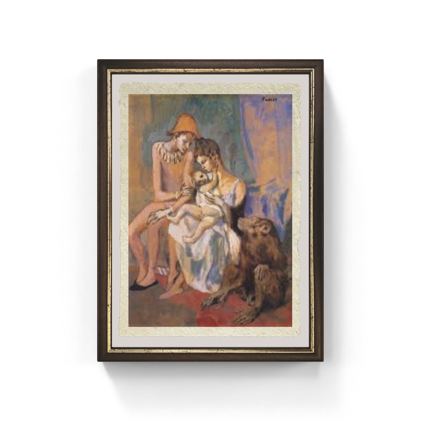 La Famiglia di acrobati con scimmia di Pablo Picasso su pregiata carta Amalfi