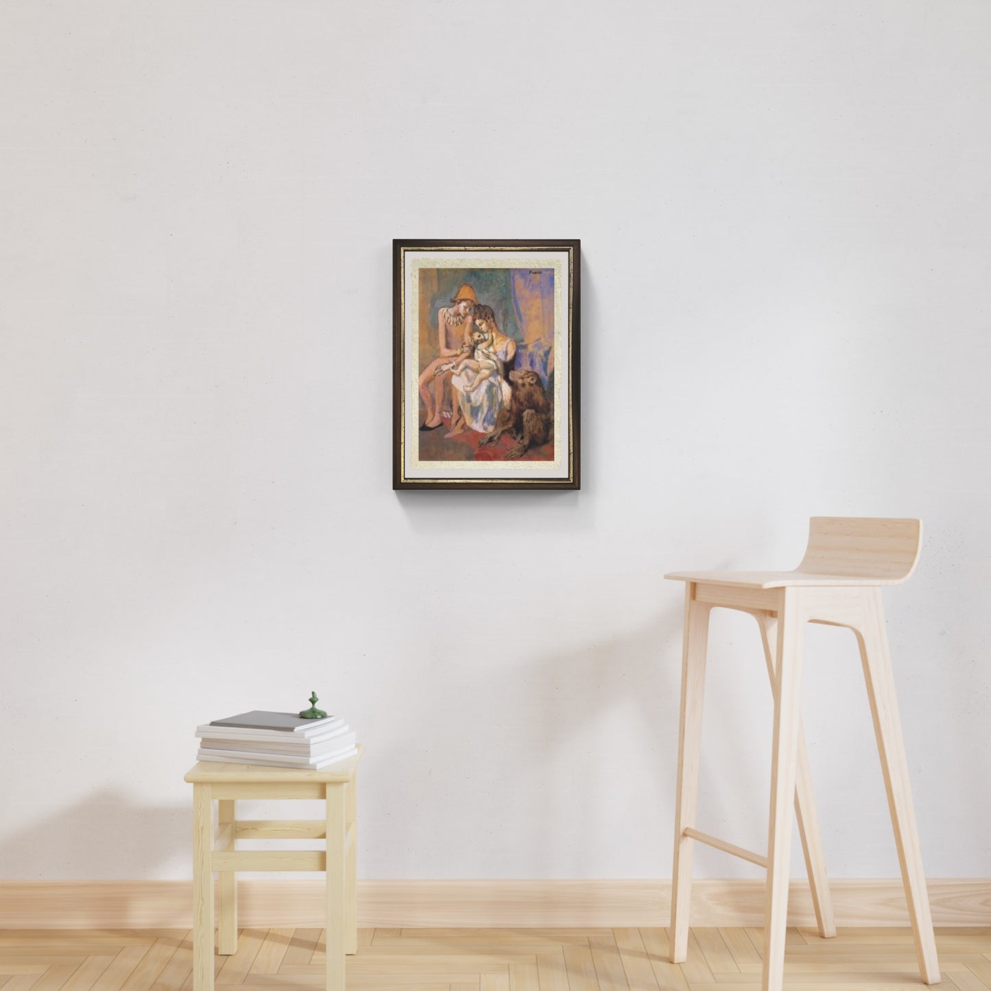 La Famiglia di acrobati con scimmia di Pablo Picasso su pregiata carta Amalfi