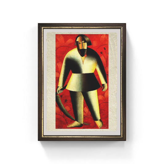 Il mietitore su fondo rosso di Kazmir Malevich su pregiata carta Amalfi