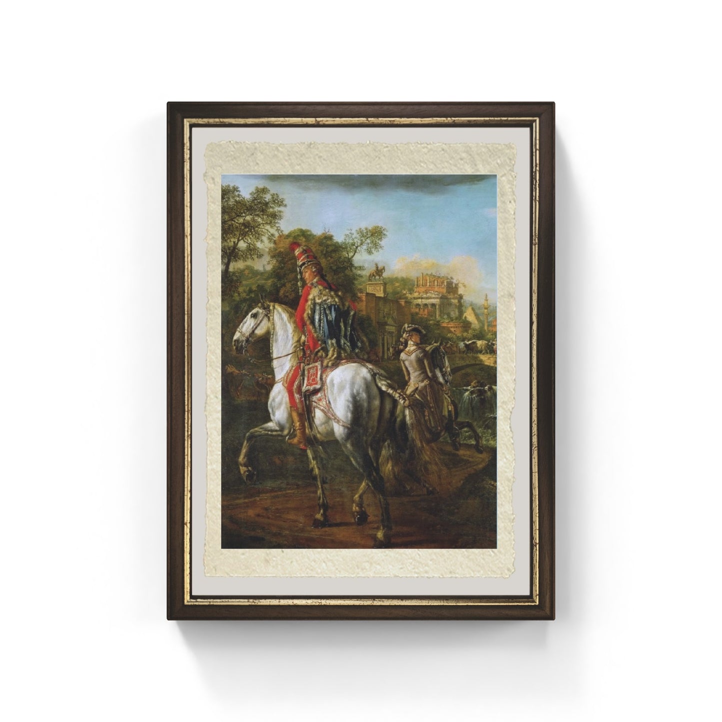 Ritratto equestre di un ufficiale degli Ussari di Bernardo Bellotto su pregiata carta Amalfi