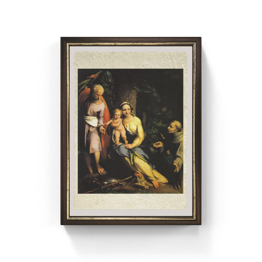 Riposo in Egitto con san Francesco di Correggio su pregiata carta Amalfi