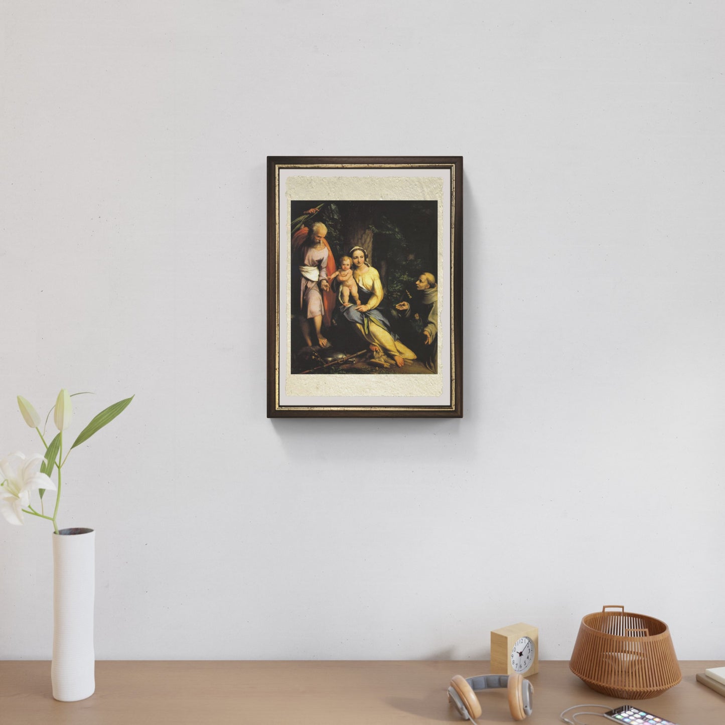 Riposo in Egitto con san Francesco di Correggio su pregiata carta Amalfi