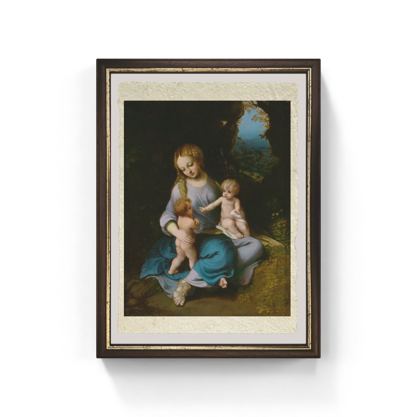 Madonna col Bambino e san Giovannino, 1518 di Correggio su pregiata carta Amalfi