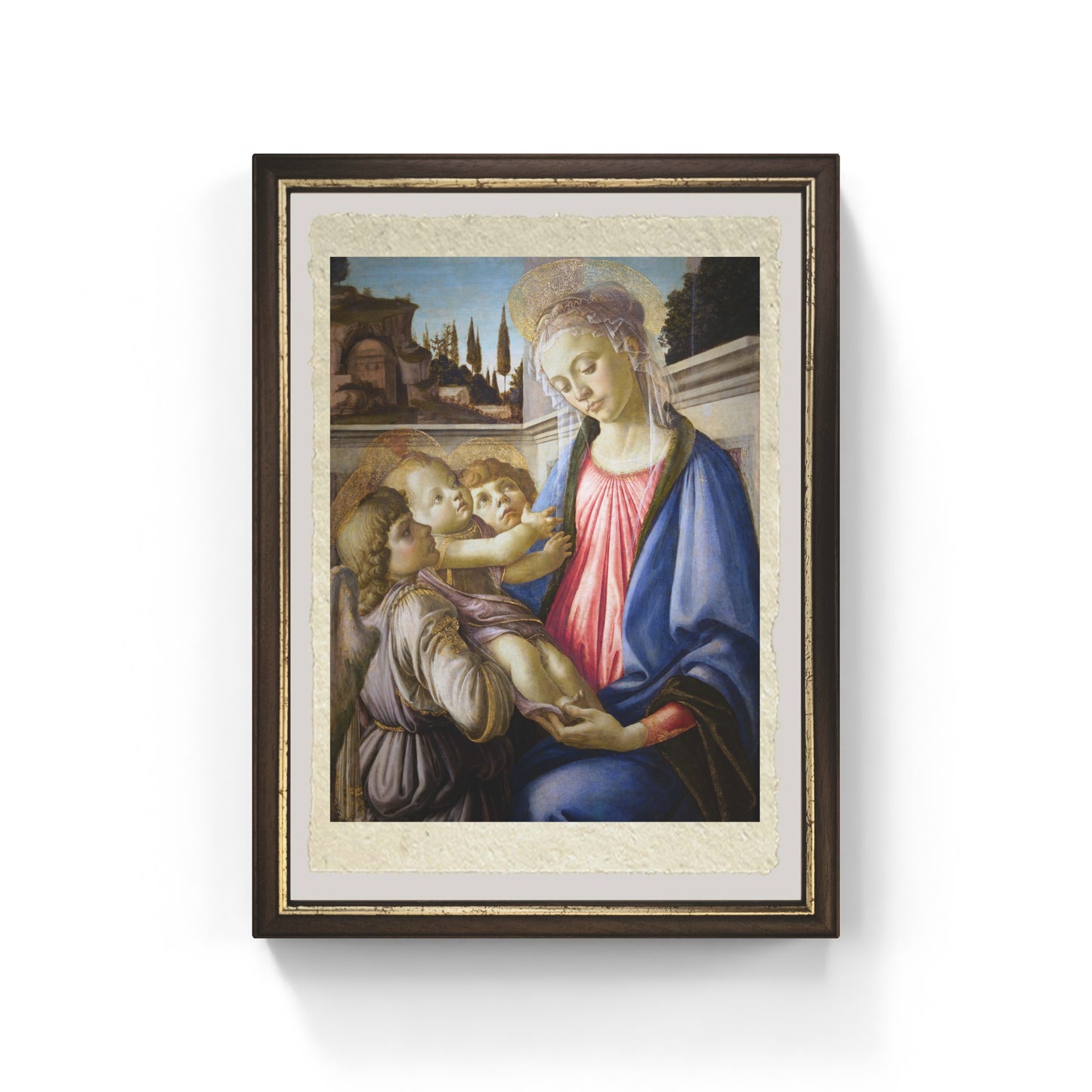 La Madonna con il Bambino e due angeli 1468 di Sandro Botticelli su pregiata carta Amalfi