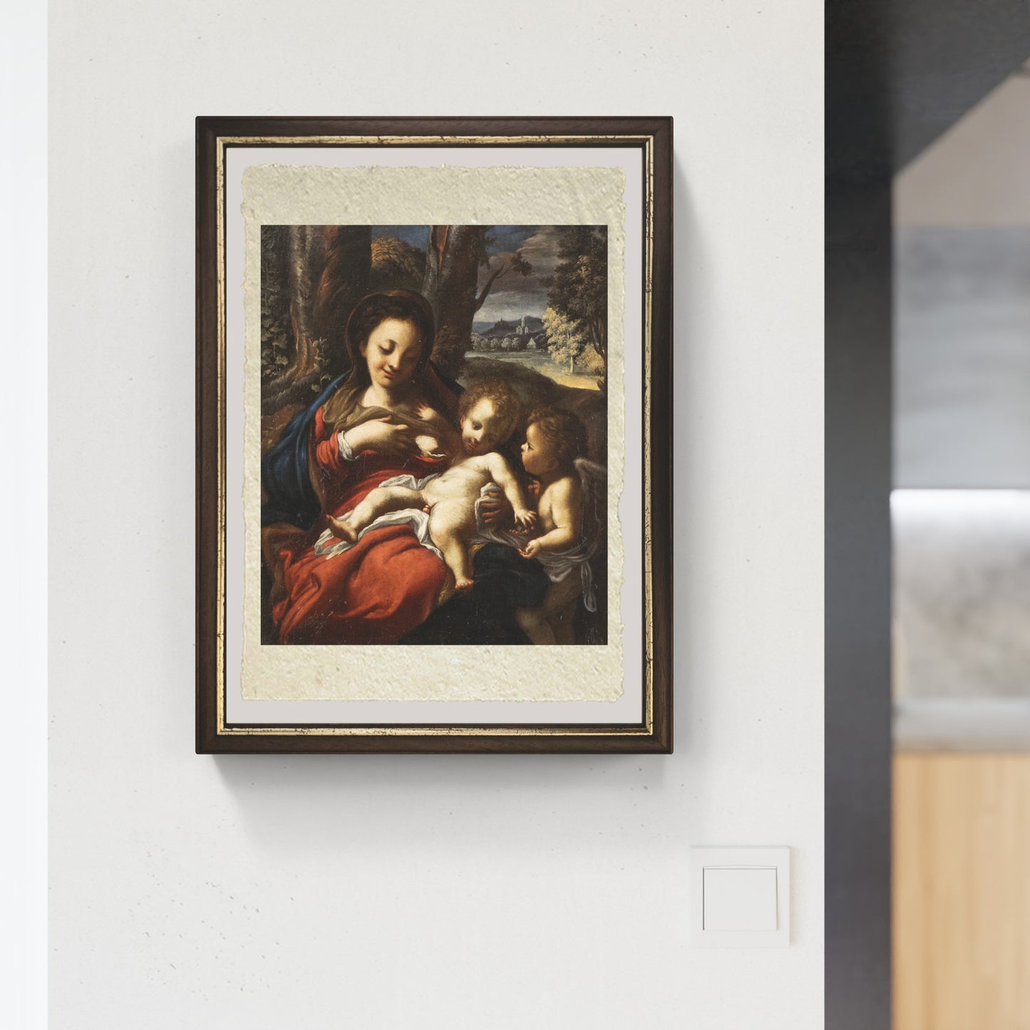 Madonna del latte e un angelo di Correggio su pregiata carta Amalfi