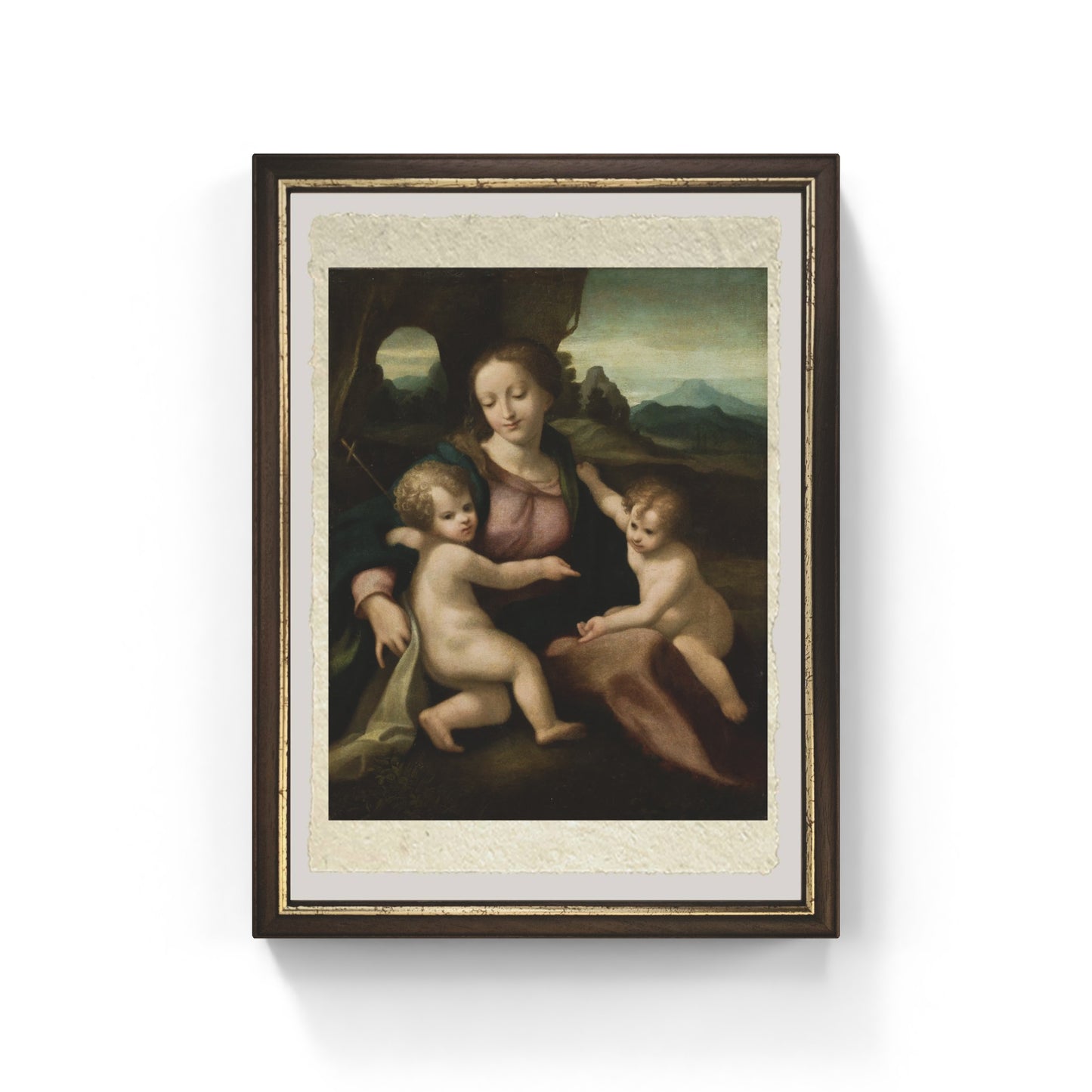 Madonna col Bambino e san Giovannino 1517 di Correggio su pregiata carta Amalfi