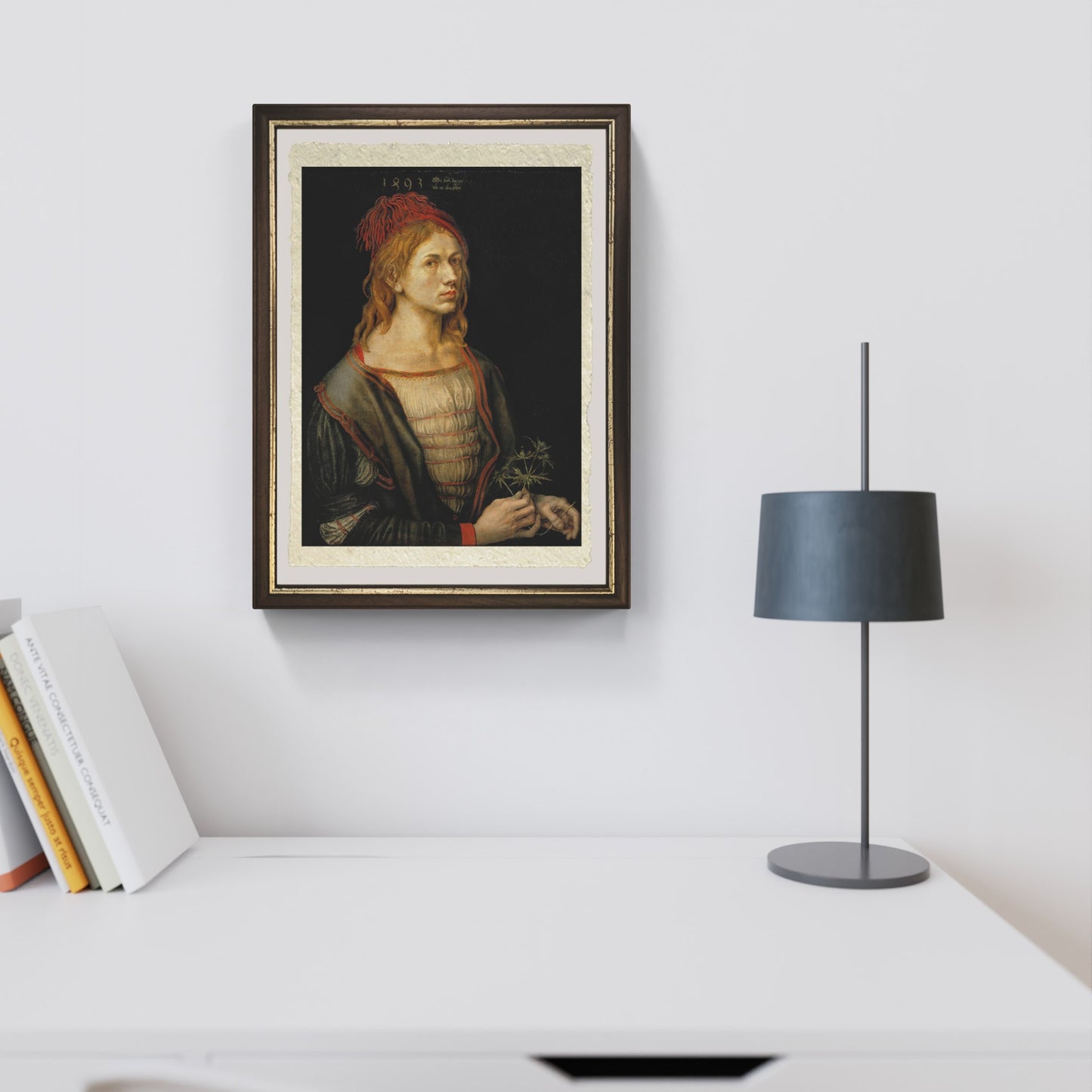 Autoritratto con fiore d'eringio di Albrecht Dürer su pregiata carta Amalfi