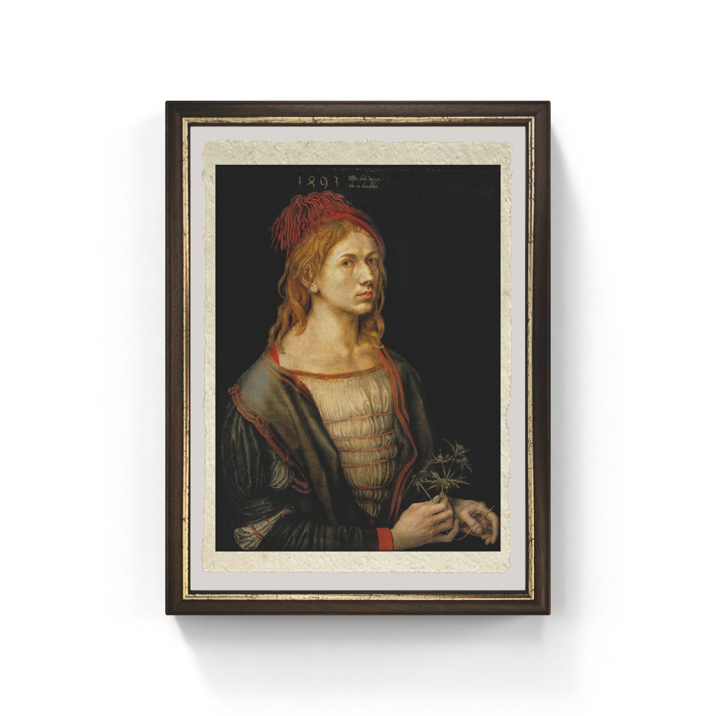 Autoritratto con fiore d'eringio di Albrecht Dürer su pregiata carta Amalfi