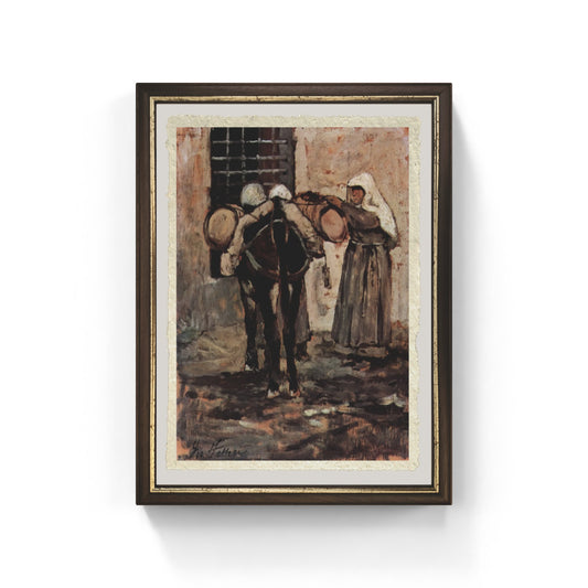 Nun with Donkey by Giovanni Fattori on fine Amalfi paper