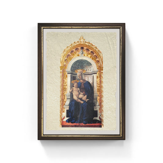 La Vergine e il Bambino con le aureole lucidate a specchio di Piero della Francesca su pregiata carta Amalfi