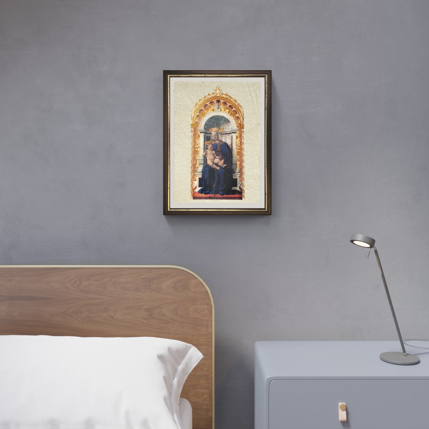 La Vergine e il Bambino con le aureole lucidate a specchio di Piero della Francesca su pregiata carta Amalfi