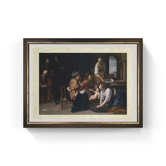 Nascita di San Giovanni Battista di Artemisia Gentileschi su pregiata carta Amalfi