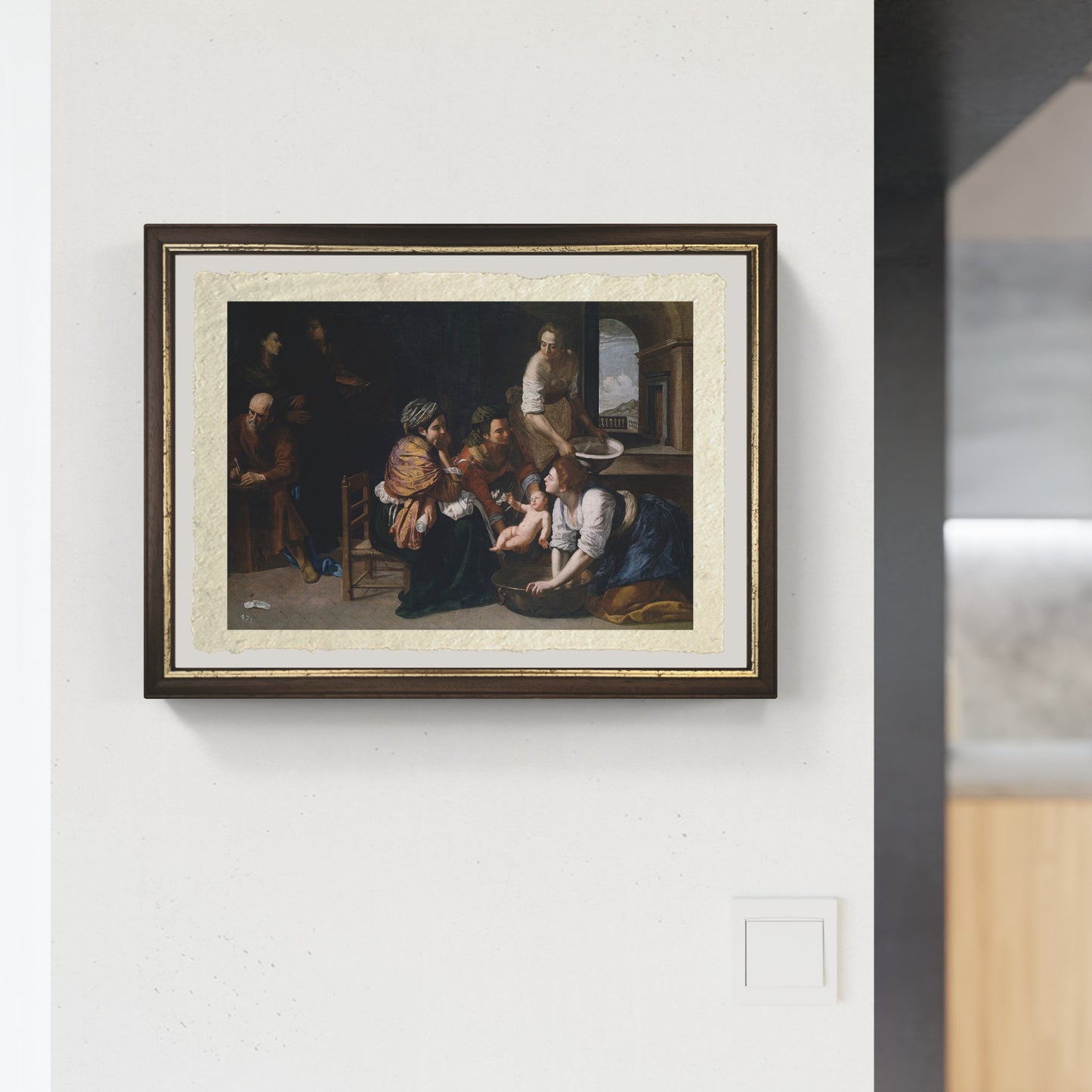 Nascita di San Giovanni Battista di Artemisia Gentileschi su pregiata carta Amalfi