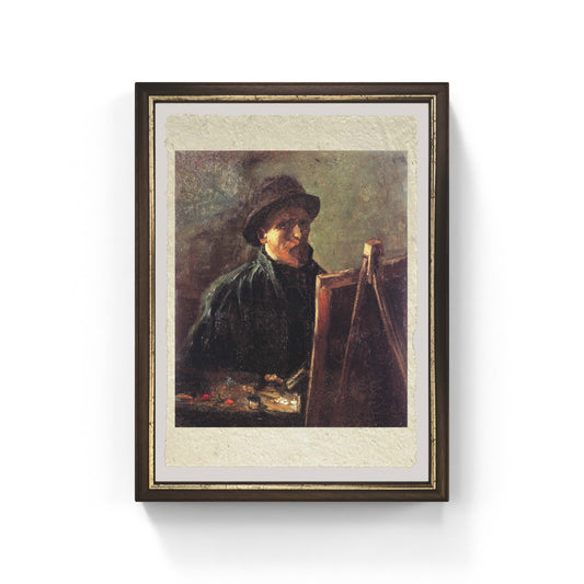 Self-portrait at the easel with a dark felt hat, Van Gogh. Reproduction
