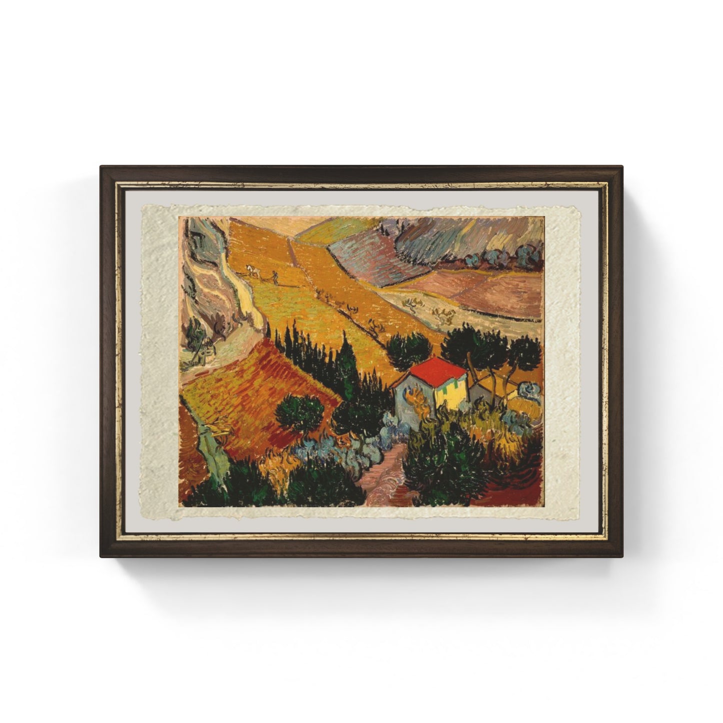 Paesaggio con casa e contadino che ara di Van Gogh su pregiata carta Amalfi