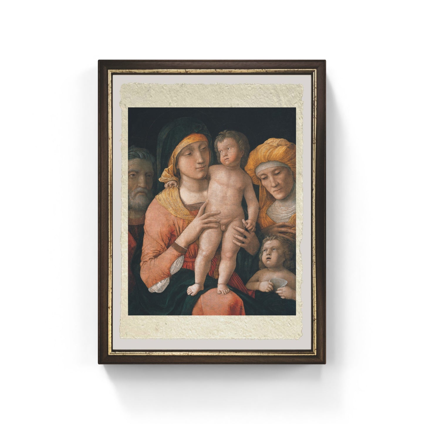 Sacra Famiglia con i santi Elisabetta e Giovanni Battista di Andrea Mantegna su pregiata carta Amalfi