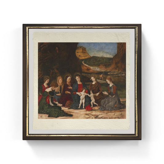 La Vergine col Bambino, San Giovannino e sei sante di Andrea Mantegna su pregiata carta Amalfi