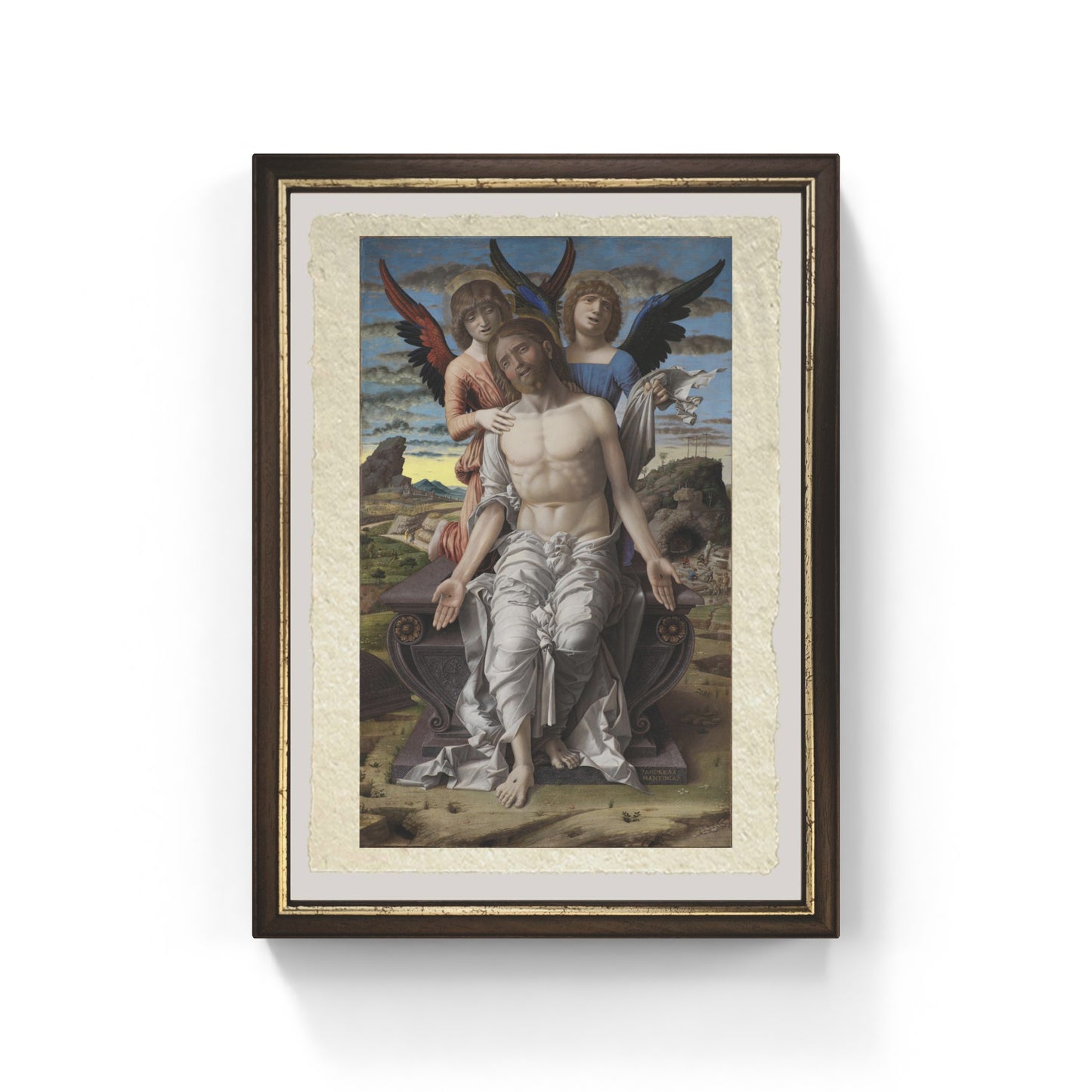 Cristo in pietà sorretto da due angeli di Andrea Mantegna su pregiata carta Amalfi
