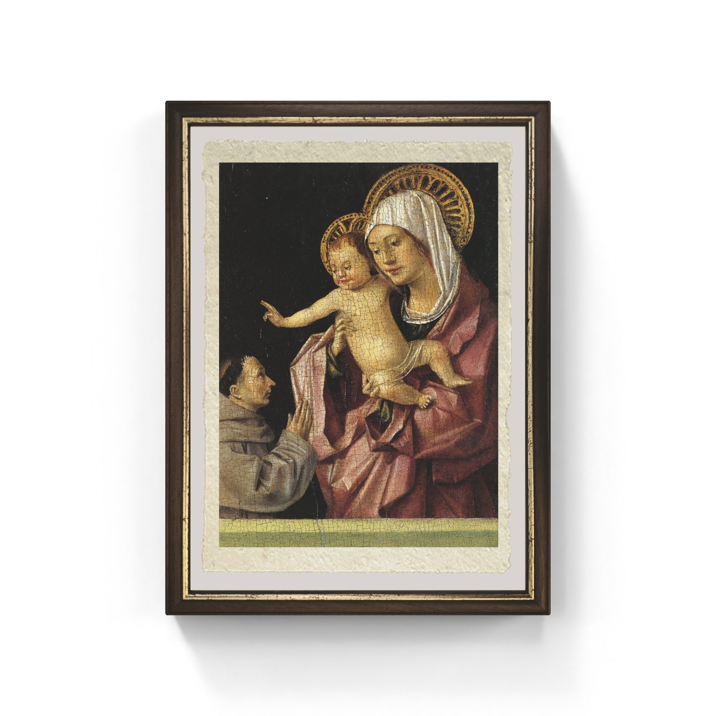Madonna col Bambino benedicente e un francescano in adorazione di Antonello da Messina su pregiata carta Amalfi