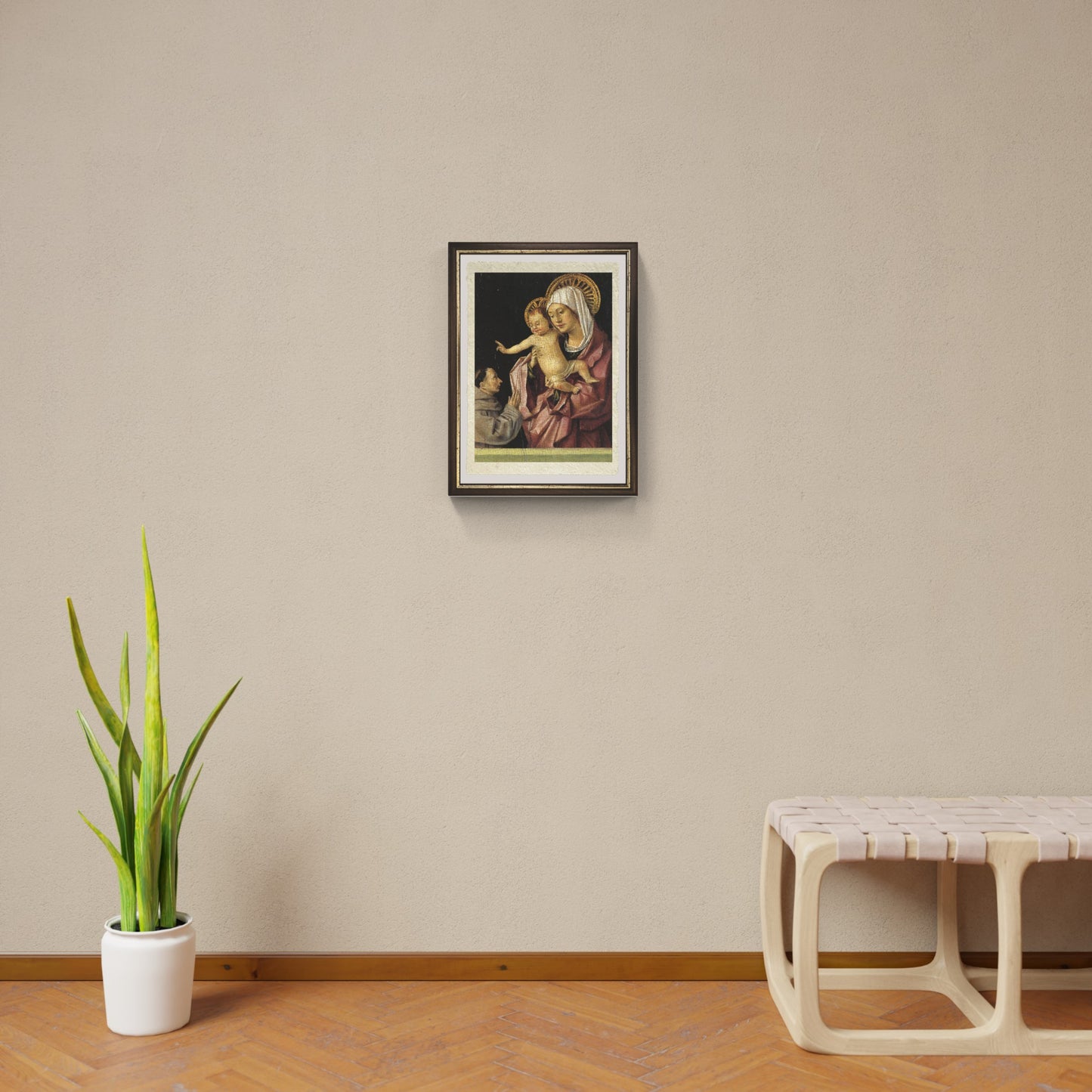 Madonna col Bambino benedicente e un francescano in adorazione di Antonello da Messina su pregiata carta Amalfi