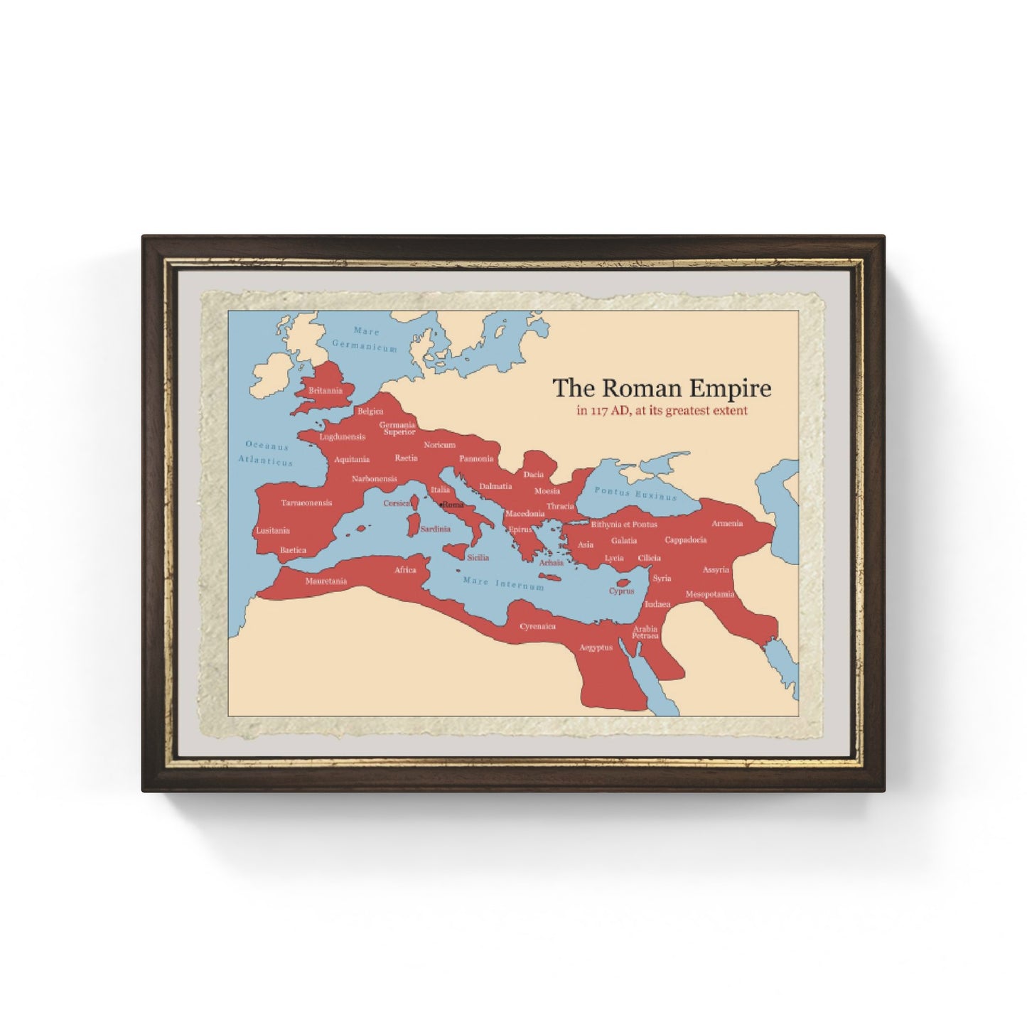 The Roman Empire at its greatest extent. Map with provinces on fine Amalfi paper