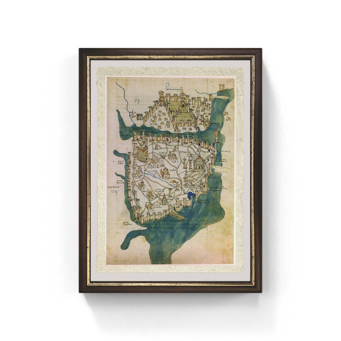 Ancient map of Constantinople created by Buondelmonti in 1475