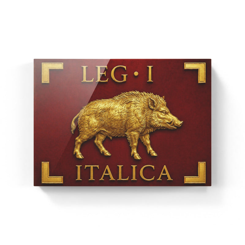 Vessillo romano della Legio I Italica con il cinghiale, riproduzione su tela con cornice in noce - Trizio Editore