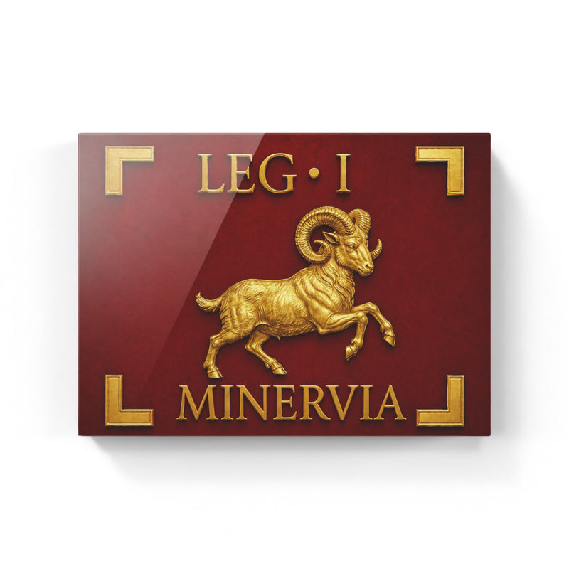 Vessillo romano della Legio I Minervia con l'emblema di Minerva, riproduzione su tela con cornice in noce - Trizio Editore