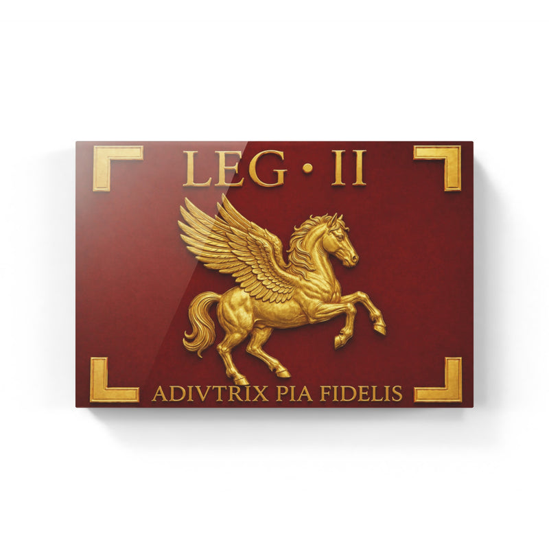 Vessillo romano della Legio II Adiutrix Pia Fidelis con Pegaso dorato, riproduzione storico-filologica su acrilico o tela con cornice in noce - Trizio Editore