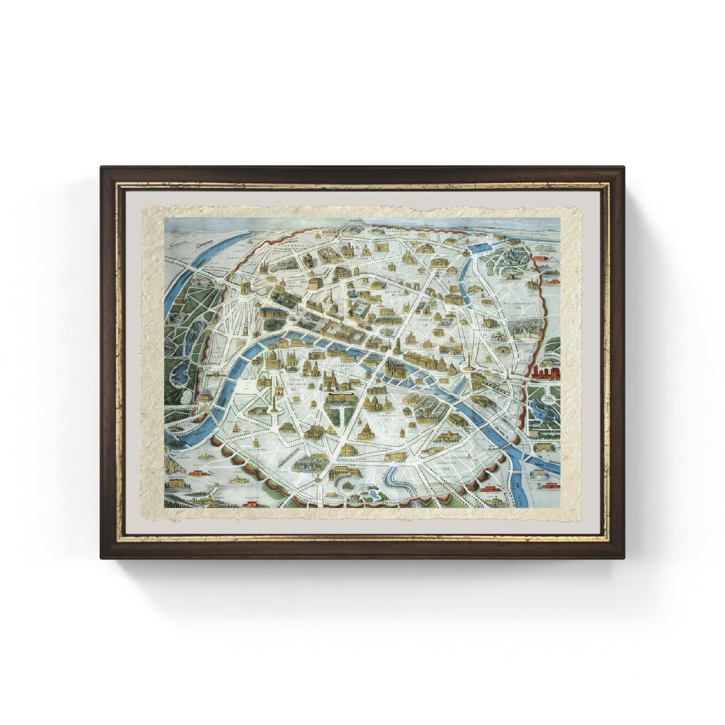 Mappa di Parigi con i monumenti famosi, 1882